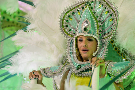 Rio, Brazil - february 11, 2018: Samba School Mocidade Padre Miguel perform at Marques de Sapucai...