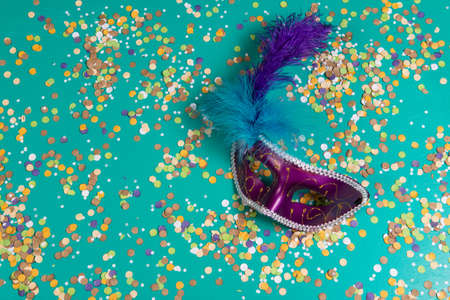 Background of confetti with elements related to the carnival and summer. Maskの写真素材