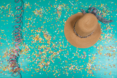 Background of confetti with elements related to the carnival and summer.