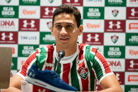 Rio, Brazil - february 05, 2019: Presentation of soccer player Paulo Henrique Ganso at Fluminense club on Tuesday afternoon in the auditorium of Maracana. The athlete signs a contract for 5 yearsのeditorial素材