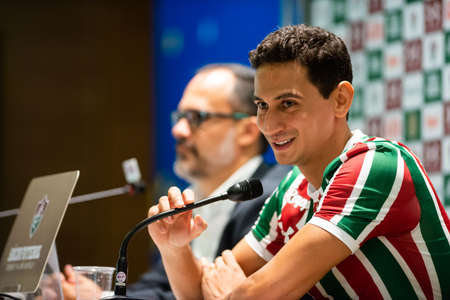 Rio, Brazil - february 05, 2019: Presentation of soccer player Paulo Henrique Ganso at Fluminense club on Tuesday afternoon in the auditorium of Maracana. The athlete signs a contract for 5 yearsのeditorial素材