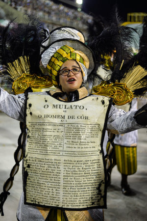 Rio, Brazil - february 17, 2018: Samba School perform at Marques de Sapucai known as Sambodromo, for...