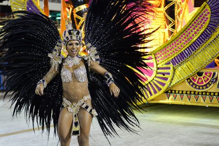 Rio, Brazil - february 17, 2018: Samba School perform at Marques de Sapucai known as Sambodromo, for...