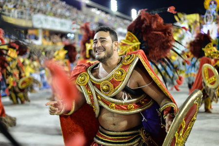Rio, Brazil - february 17, 2018: Samba School perform at Marques de Sapucai known as Sambodromo, for...