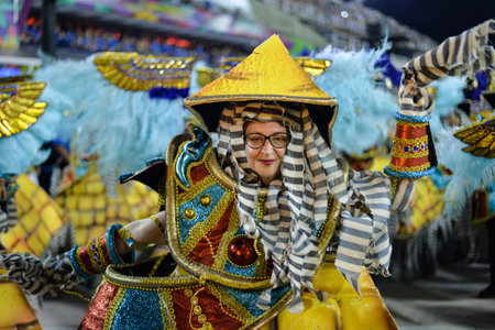 Rio, Brazil - february 17, 2018: Samba School perform at Marques de Sapucai known as Sambodromo, for...