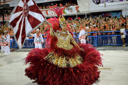 Rio, Brazil - february 17, 2018: Samba School perform at Marques de Sapucai known as Sambodromo, for...