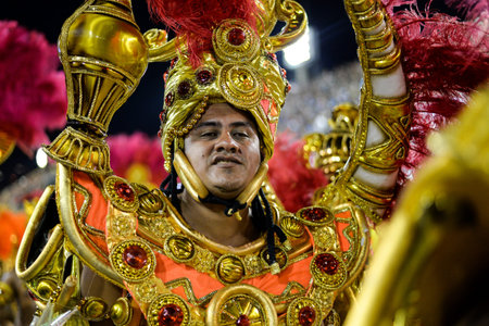 Rio, Brazil - february 17, 2018: Samba School perform at Marques de Sapucai known as Sambodromo, for...