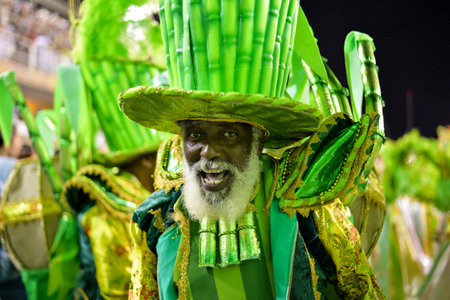 Rio, Brazil - february 17, 2018: Samba School perform at Marques de Sapucai known as Sambodromo, for...