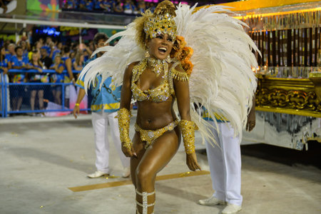 Rio, Brazil - february 17, 2018: Samba School perform at Marques de Sapucai known as Sambodromo, for...