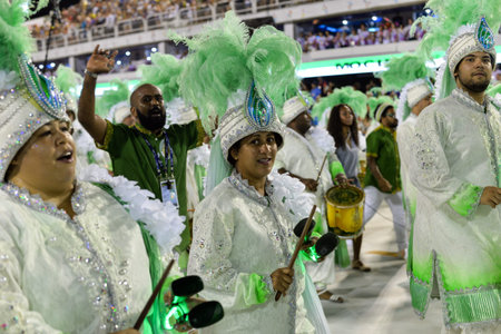 Rio, Brazil - february 17, 2018: Samba School perform at Marques de Sapucai known as Sambodromo, for...