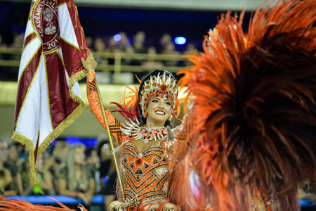Rio, Brazil - february 17, 2018: Samba School perform at Marques de Sapucai known as Sambodromo, for...