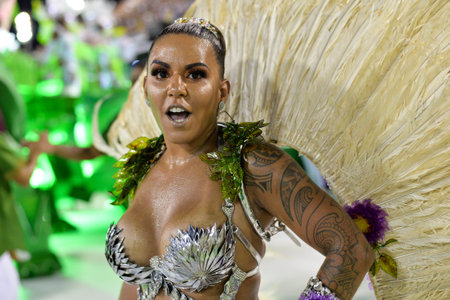 Rio, Brazil - february 17, 2018: Samba School perform at Marques de Sapucai known as Sambodromo, for...