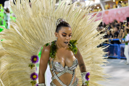 Rio, Brazil - february 17, 2018: Samba School perform at Marques de Sapucai known as Sambodromo, for...