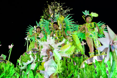 Rio, Brazil - february 17, 2018: Samba School perform at Marques de Sapucai known as Sambodromo, for...
