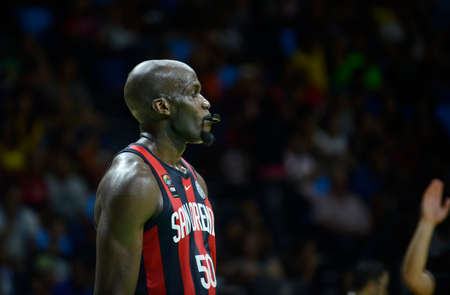 Rio, Brazil - february 15, 2019: Joel Anthony player in match between AEK and San Lorenzo by the Intercontinental Cup (basketball) in Arena Carioca 1 Venue.のeditorial素材