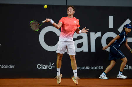 Rio, Brazil - february 18, 2019: Roberto Carballes Baena (ESP) during Rio Open 2019 (ATP 500) held at the Jockey Club Brasileiro.のeditorial素材