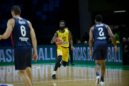 Rio, Brazil - february 15, 2019: Howard Sant-Roos player in match between AEK and San Lorenzo by the Intercontinental Cup (basketball) in Arena Carioca 1 Venue.のeditorial素材