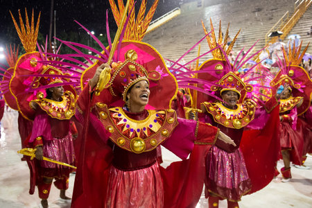 Rio, Brazil - march 01, 2019: Unidos da Ponte with the Offerings ensemble during the Carnival Samba...