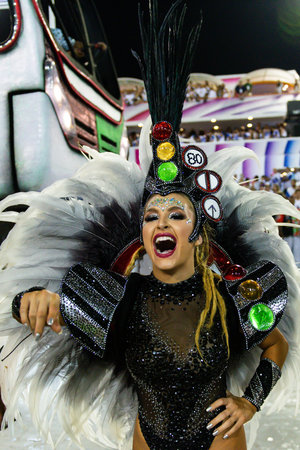 Rio, Brazil - march 03, 2019: Grande Rio during the Carnival Samba School Carnival RJ 2019, at...