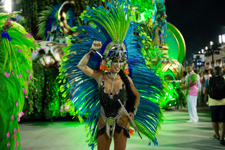 Rio, Brazil - march 03, 2019: Mangueira during the Carnival Samba School Carnival RJ 2019, at...