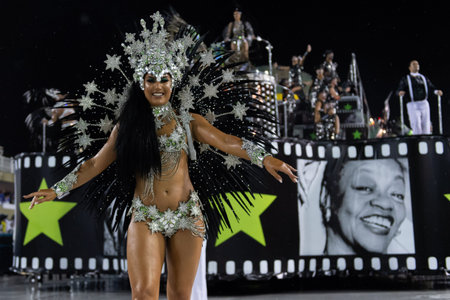 Rio, Brazil - march 01, 2019: Santa Cruz during the Carnival Samba School Carnival RJ 2019, at...