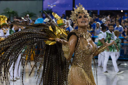 Rio, Brazil - march 01, 2019: Santa Cruz during the Carnival Samba School Carnival RJ 2019, at Sambodromoのeditorial素材