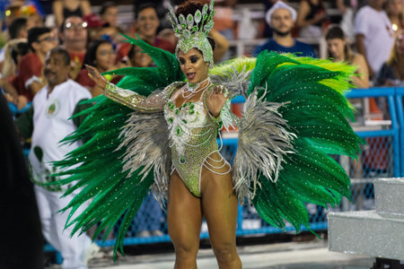 Rio, Brazil - march 03, 2019: Imperio Serrano Roxo during the Carnival Samba School Carnival RJ...