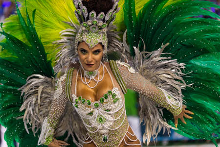 Rio, Brazil - march 03, 2019: Imperio Serrano Roxo during the Carnival Samba School Carnival RJ 2019, at Sambodromoのeditorial素材