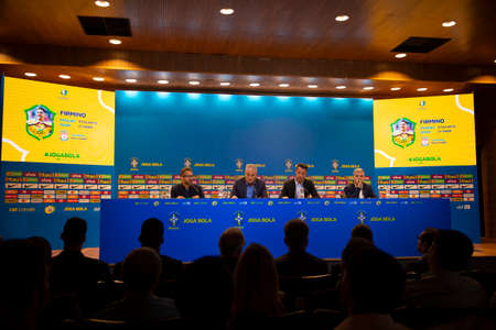 Rio de Janeiro, Brazil - may 16, 2019: coach Tite announces the list of player who will represent Brazil in the America Cup in Brazilのeditorial素材