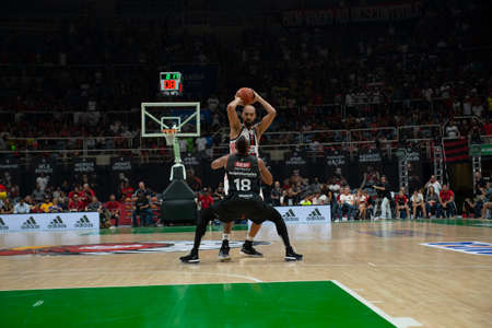 Rio, Brazil - may 19, 2019: Marquinhos players during Flamengo vs. Franca for the first play-off of the final of the New Basketball Brazil (NBB) at Maracanazinho stadiumのeditorial素材