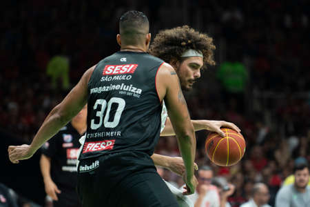 Rio, Brazil - may 19, 2019: Anderson Varejao players during Flamengo vs. Franca for the first play-off of the final of the New Basketball Brazil (NBB) at Maracanazinho stadiumのeditorial素材