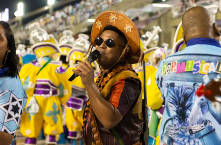 Rio, Brazil - march 01, 2019: Inocentes de Belford Roxo during the Carnival Samba School Carnival RJ 2019, at Sambodromo. Queen of percussion: Thayna Oliveiraのeditorial素材