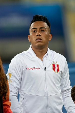 RIO DE JANEIRO, BRAZIL - June 18, 2019: National Anthem at the  2019 America Cup Group A game between Bolivia and Peru at Maracana Stadium.のeditorial素材