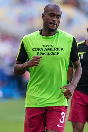 Rio de Janeiro, Brazil - June 16, 2019: Abdelkarim Hassan of Qatar during the 2019 America Cup Group B game between Paraguay and Qatar at Maracana Stadium.のeditorial素材