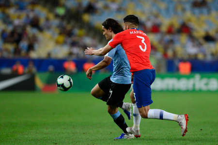 Rio de Janeiro, Brazil - June 24, 2019: Suarez Diaz of Uruguay kicks the ball during  the 2019 America Cup game between Chile and Uruguay at Maracana Stadium.のeditorial素材