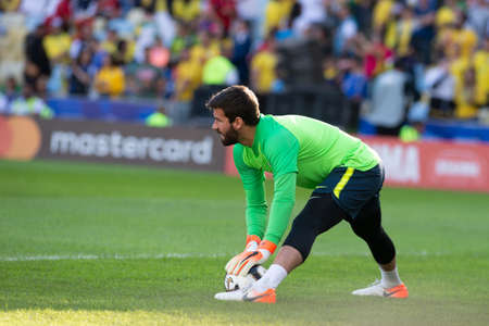 Rio, Brazil - July 7, 2019: Alisson Ramses Becker of Brazil entering the field before the CONMEBOL 2019 America Cup finals at Maracana Stadium. 
のeditorial素材