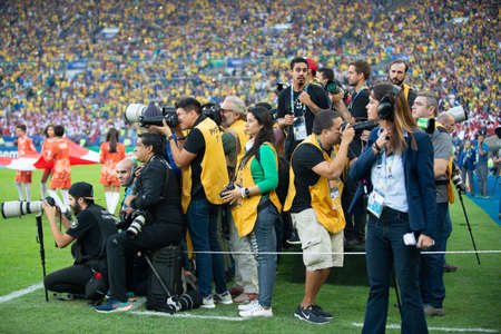 Rio, Brazil - July 7, 2019: photojournalists working during the closing ceremony of the Copa America 2019 at the Maracana Stadiumのeditorial素材