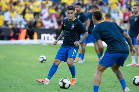 Rio, Brazil - July 7, 2019: Philippe Coutinho of Brazil entering the field before the CONMEBOL 2019 America Cup finals at Maracana Stadium.のeditorial素材