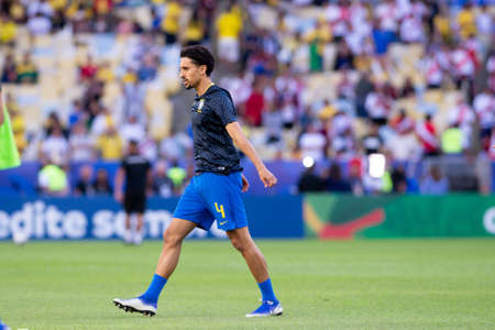 Rio, Brazil - July 7, 2019: Marquinhos Correa of Brazil entering the field before the CONMEBOL 2019 America Cup finals at Maracana Stadium.のeditorial素材