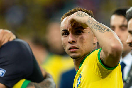 Rio, Brazil - July 7, 2019: Everton (Cebolinha) of Brazil wins Peru in 3x1 during the game of the 2019 Copa America final in Maracana Stadium and is champion.のeditorial素材