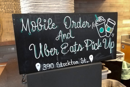 San Francisco, USA - june 03, 2019: board written in chalk with menu in restaurant