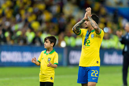 Rio, Brazil - July 7, 2019: Fagner of Brazil wins Peru in 3x1 during the game of the 2019 Copa America final in Maracana Stadium and is champion.のeditorial素材