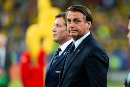 Rio, Brazil - July 7, 2019: president of Brazil Jair Bolsonaro during the closing ceremony of the 2019 America Cup at Maracana Stadiumのeditorial素材
