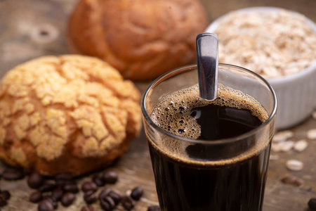 Brazilian traditional black coffee with french bread