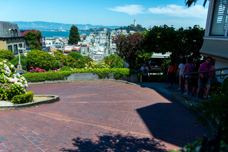 San Francisco, USA - june 05, 2019: Lombard Street is one of the most famous transit routes in the...