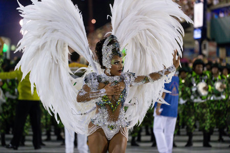 Rio, Brazil - march 03, 2019: Imperio Serrano Roxo during the Carnival Samba School Carnival RJ...