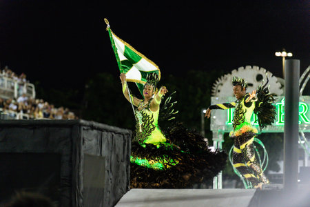 Rio, Brazil - march 03, 2019: Imperio Serrano Roxo during the Carnival Samba School Carnival RJ...