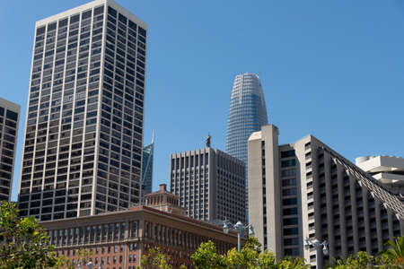 San Francisco, USA - june circa, 2019: facade of modern buildings during dayのeditorial素材