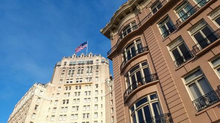 San Francisco, USA - june circa, 2019: facade of old buildings during the day