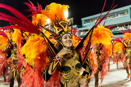 Rio, Brazil - march 03, 2019: Salgueiro during the Carnival Samba School Carnival RJ 2019, at...